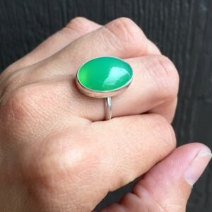 Lovely Elegant Oval Bright Green Chrysoprase Sterling Silver Ring | Chrysoprase Ring | Boho | Green Gemstone Ring | Gifts For Her |