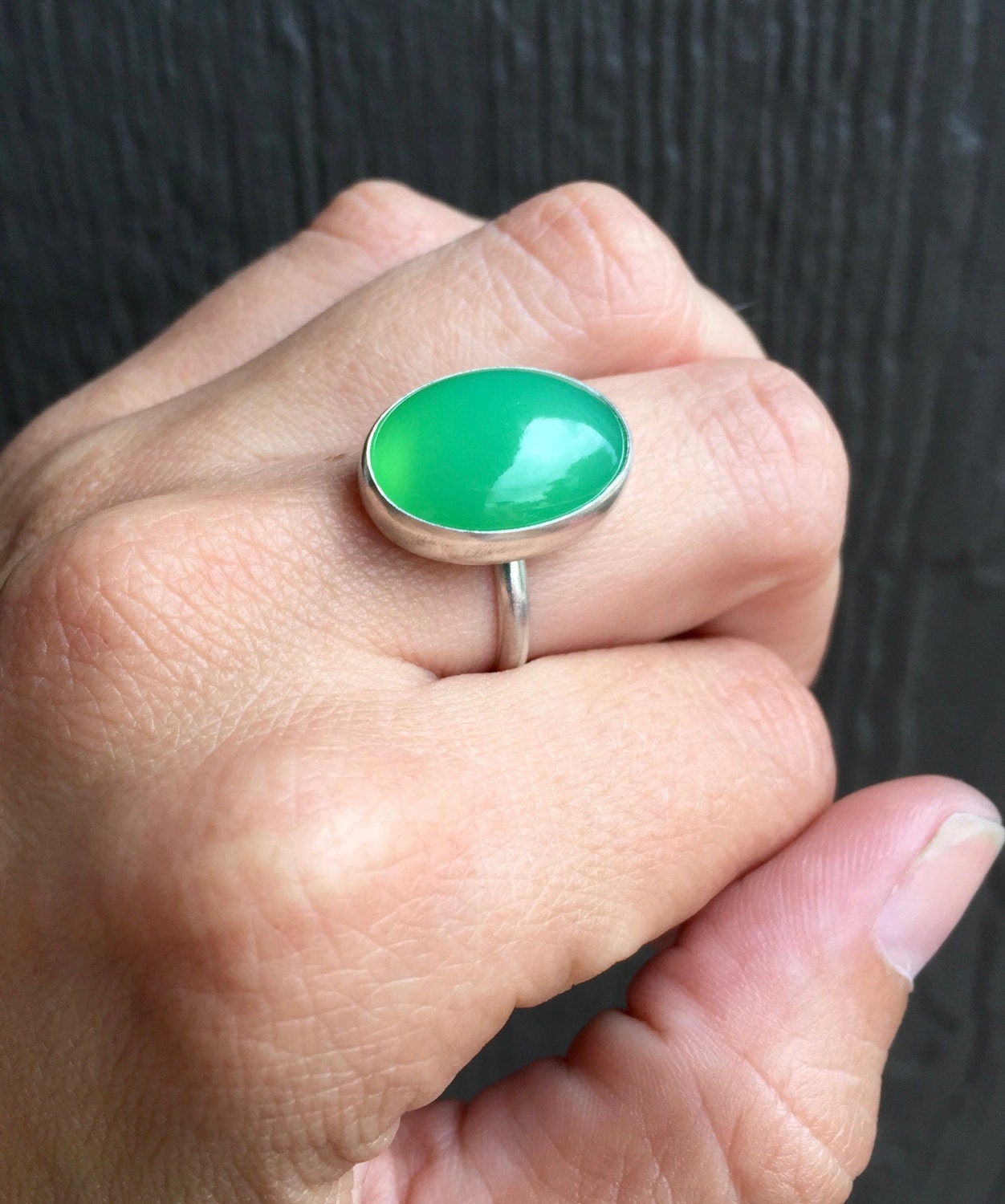 Lovely Elegant Oval Bright Green Chrysoprase Sterling Silver Ring | Chrysoprase Ring | Boho | Green Gemstone Ring | Gifts For Her |