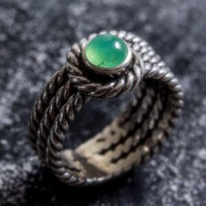 Chrysoprase Ring, Natural Chrysoprase, Triple Rope Band, Round Green Ring, Wide Green Ring, Solid Silver Ring, For Her, Bands By Adina