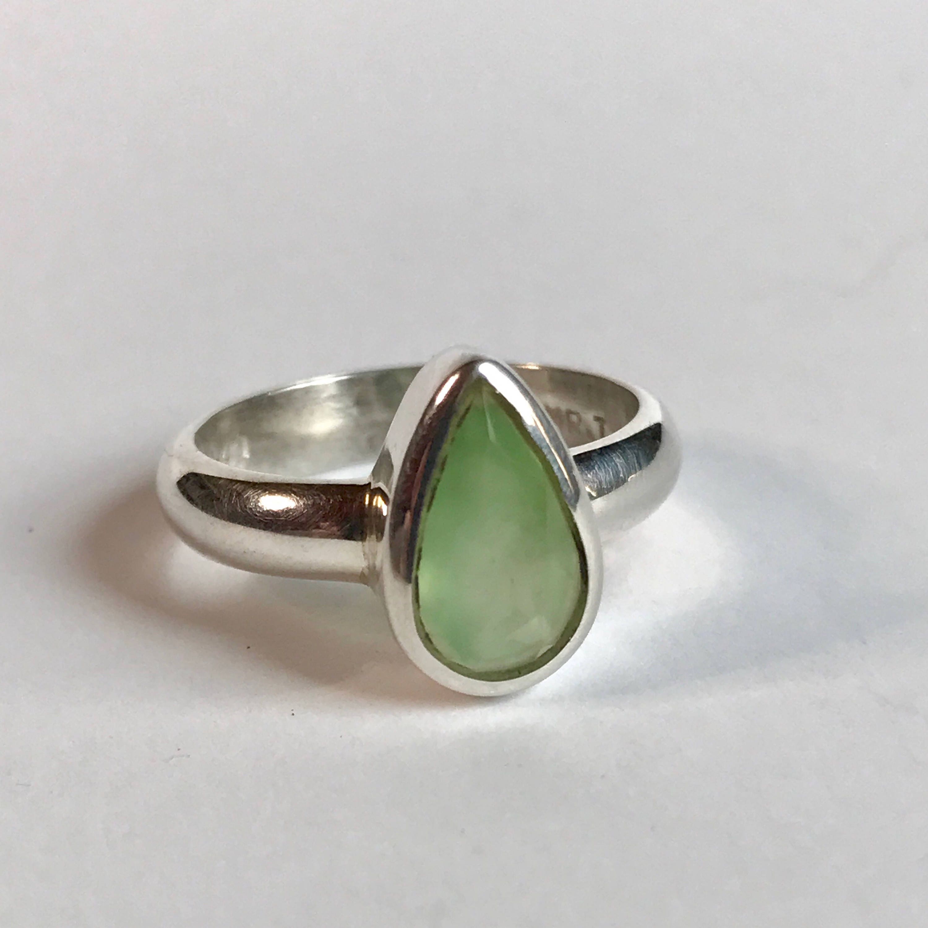 Ocean Green Chrysoprase Ring Us 8 - Faceted Sterling Silver - Green Stone Jewelry Chrysoprase Jewelry - Handmade - Genuine Chrysoprase Ring