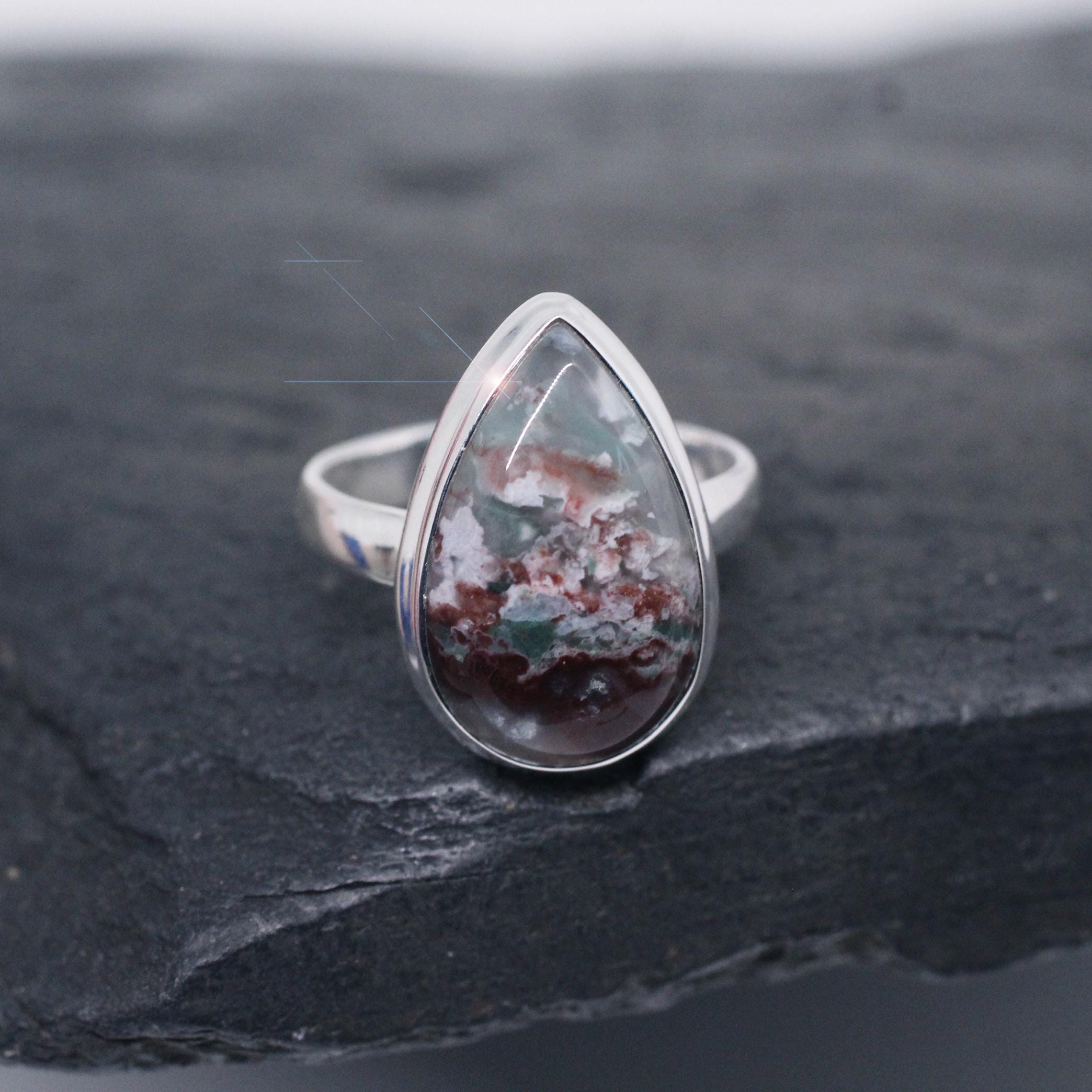 Seascape - Aqua Chrysoprase Sterling Silver Ring - Size 8