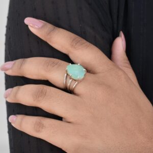 Chrysoprase Silver Ring, Sterling Silver Jewelry For New Year Gifts, Pear Stone, Natural Gemstone, Multi Band Ring, Prong Set Ring, Dainty Chrysoprase Silver Ring, Sterling Silver Jewelry For New Year Gifts, Pear Stone, Natural Gemstone, Multi Band Ring, Prong Set Ring, Dainty
