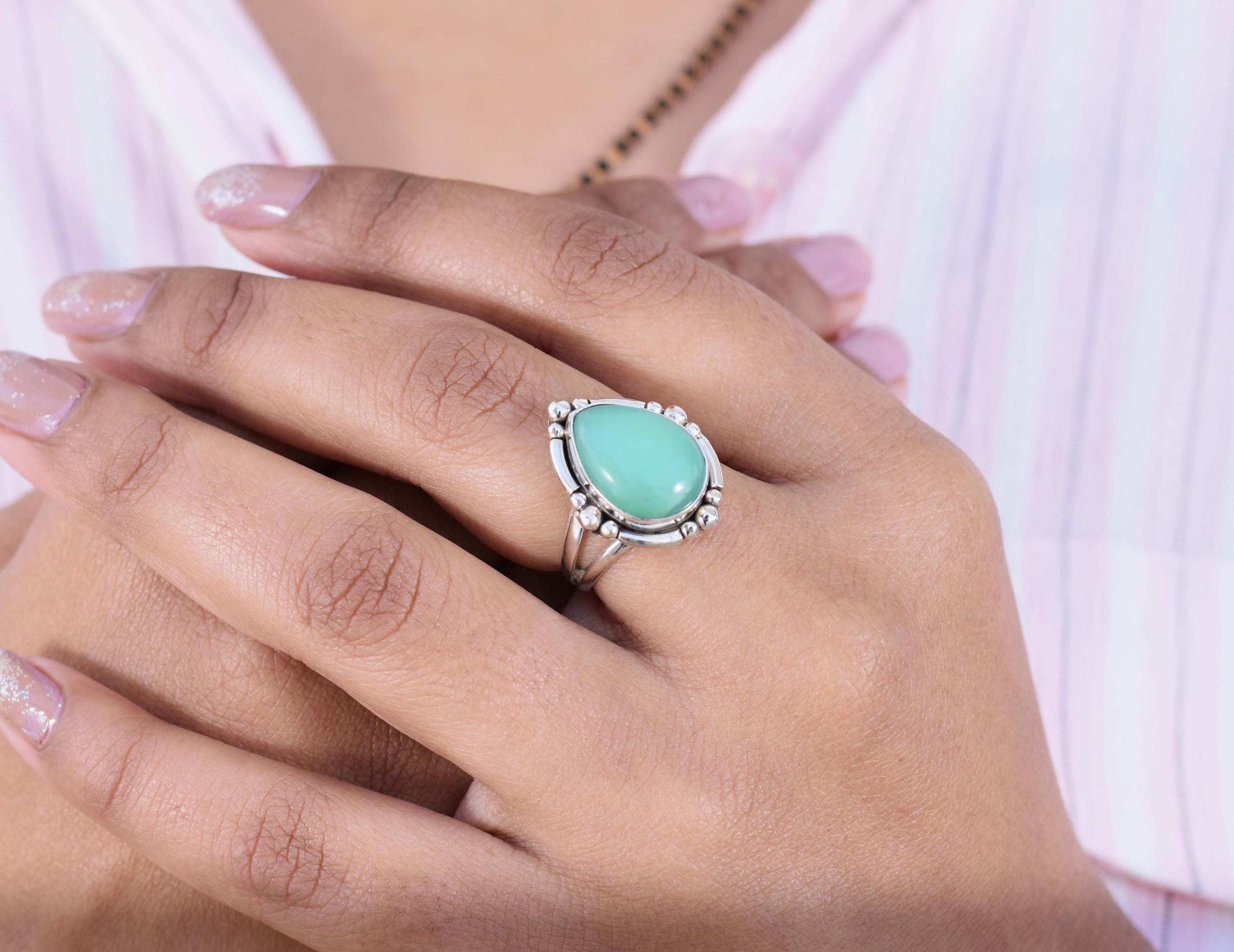 Chrysoprase Solid 925 Sterling Silver Artisan Ring, Green Chrysoprase Jewelry, Silver Gift Items For Chrtismas, Gift For Girls Jewelry