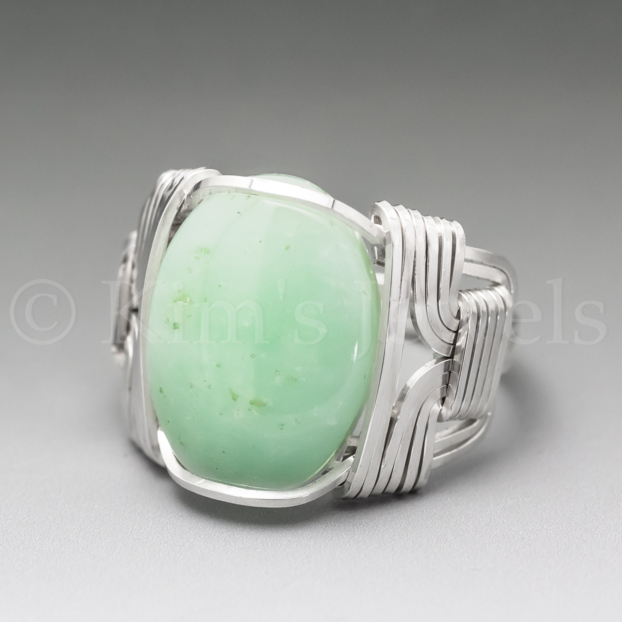 Chrysoprase Sterling Silver Wire Wrapped Cabochon Ring - Made To Order