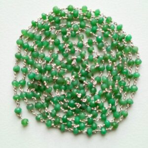 3-3.5mm Chrysoprase Wire Wrapped Faceted Rondelle Beads, Chain By The Foot, Rosary Style Beaded Chain, 925 Silver (1 Foot To 5 Feet Options) 3-3.5mm Chrysoprase Wire Wrapped Faceted Rondelle Beads, Chain By The Foot, Rosary Style Beaded Chain, 925 Silver (1 Foot To 5 Feet Options)