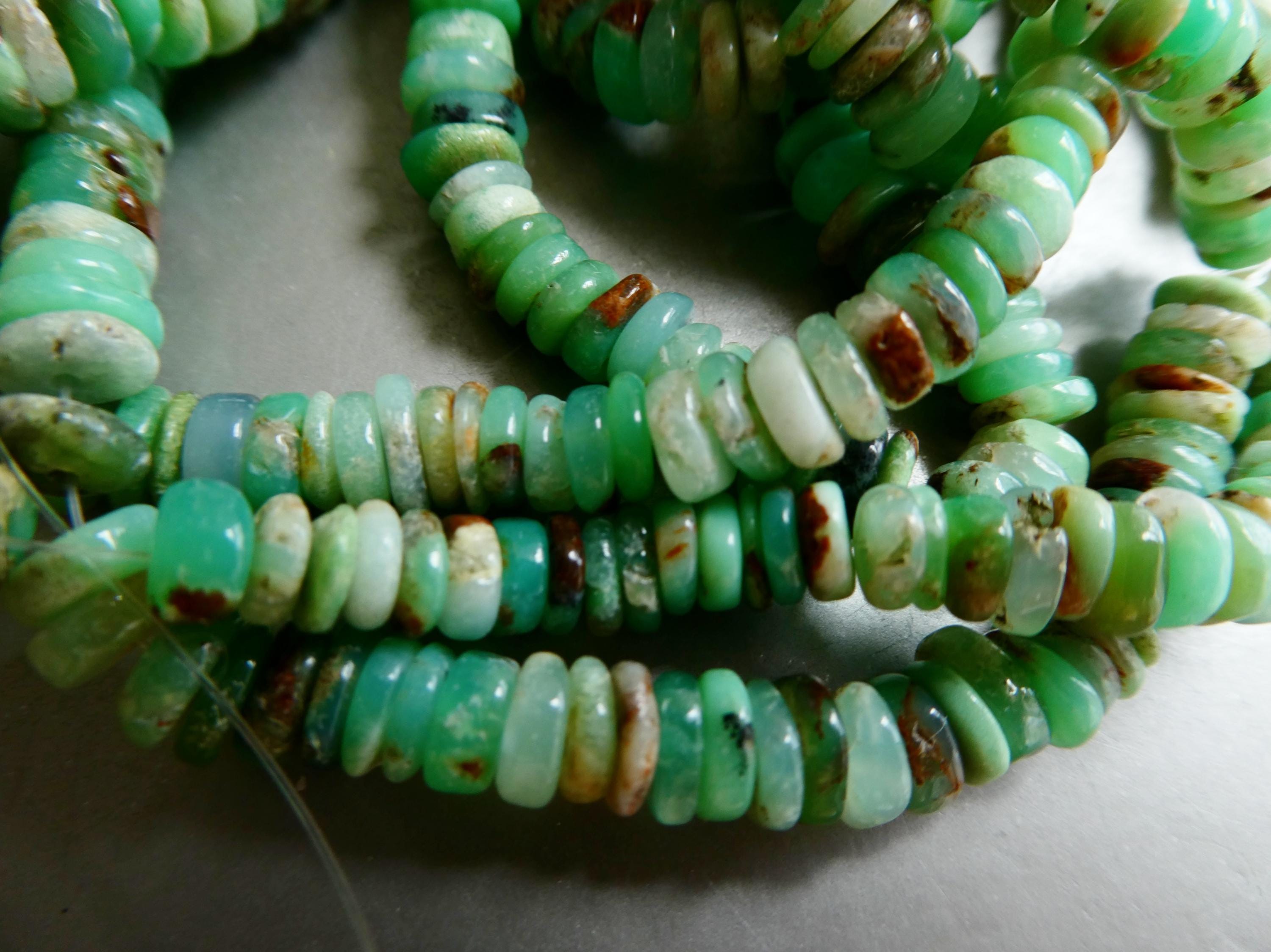 Chrysoprase Rondelle 6mm Beads- 4-8in Gemstone Strand- Jewelry Making- Craft Green Brown Natural Beads
