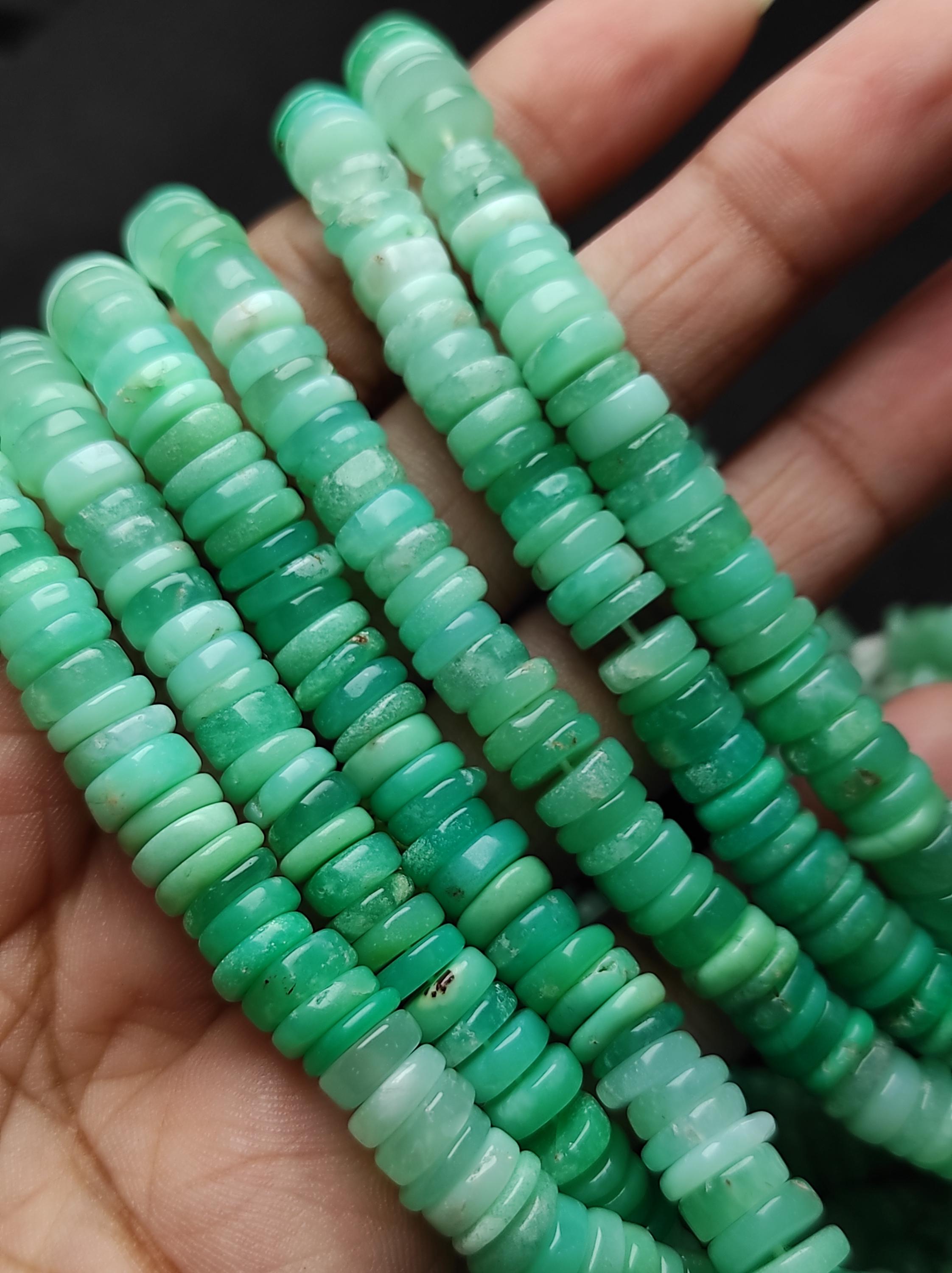 Fine Quality Natural Chrysoprase Smooth Tyre Shape Gemstone Beads, 6.5-8 Mm Green Chrysoprase Wholesale Beads, 16 Inch For Making Jewelry