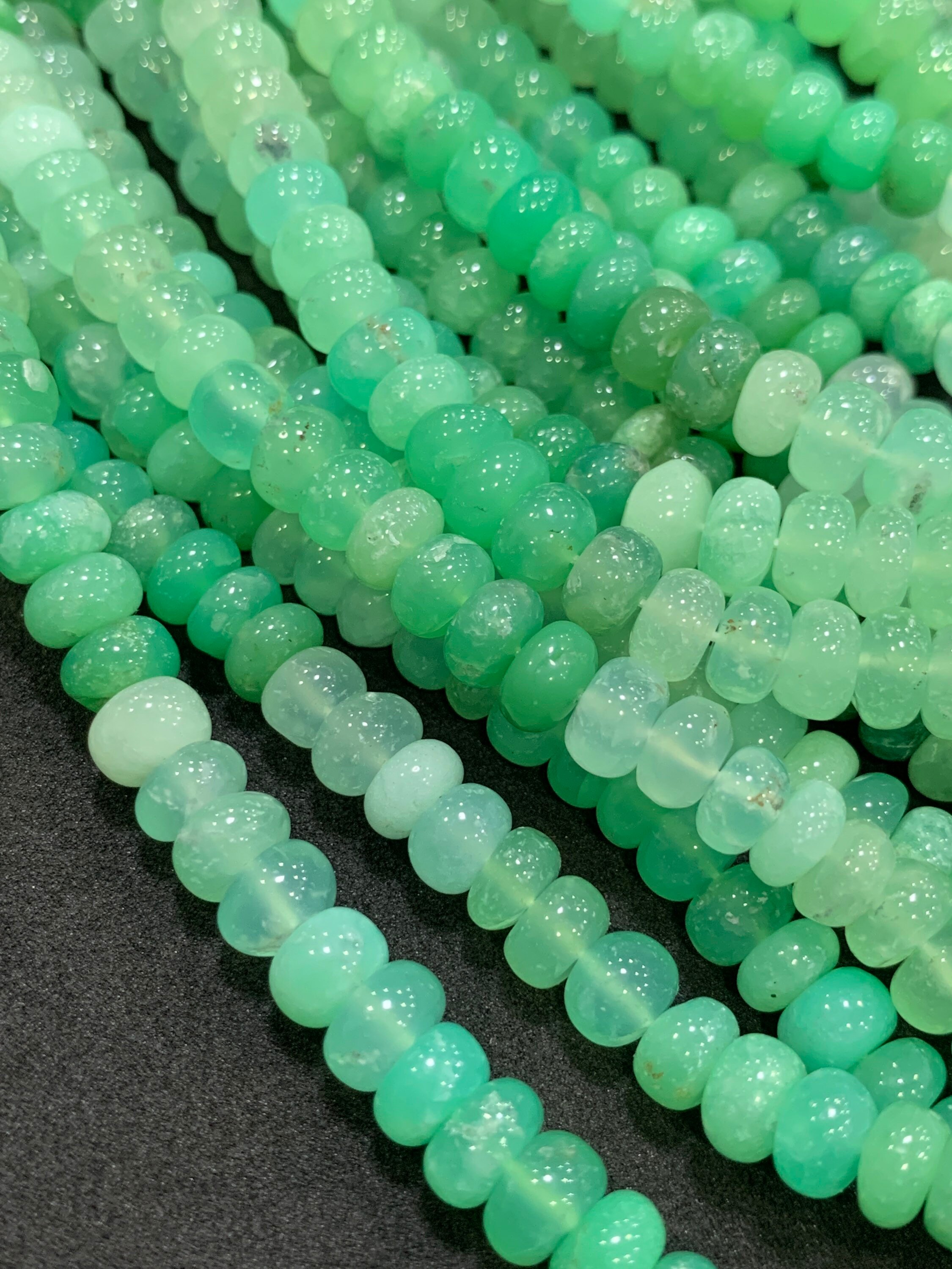 Finest Quality- Natural Chrysoprase Smooth Rondelle Gemstone Beads, Size- 4.5 - 5.5 Mm Approx Shaded Green Chrysoprase- 17 Inch Strand Beads