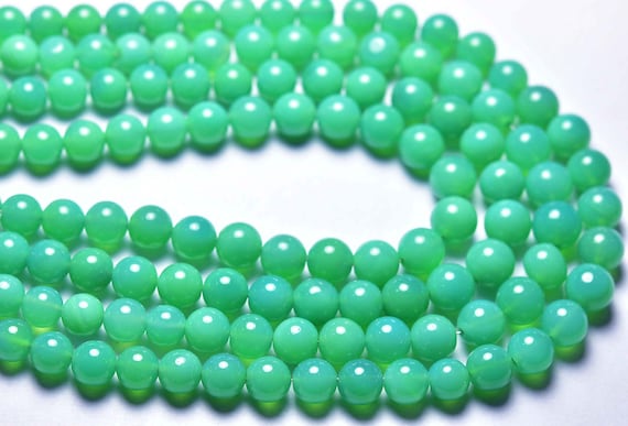 Finest Green Chalcedony Round Beads - 8.5 Inches - Natural Smooth Chrysoprase Color Chalcedony Round Shape Beads - Size Is 5.5 - 6 Mm #1497 Finest Green Chalcedony Round Beads - 8.5 Inches - Natural Smooth Chrysoprase Color Chalcedony Round Shape Beads - Size Is 5.5 - 6 Mm #1497