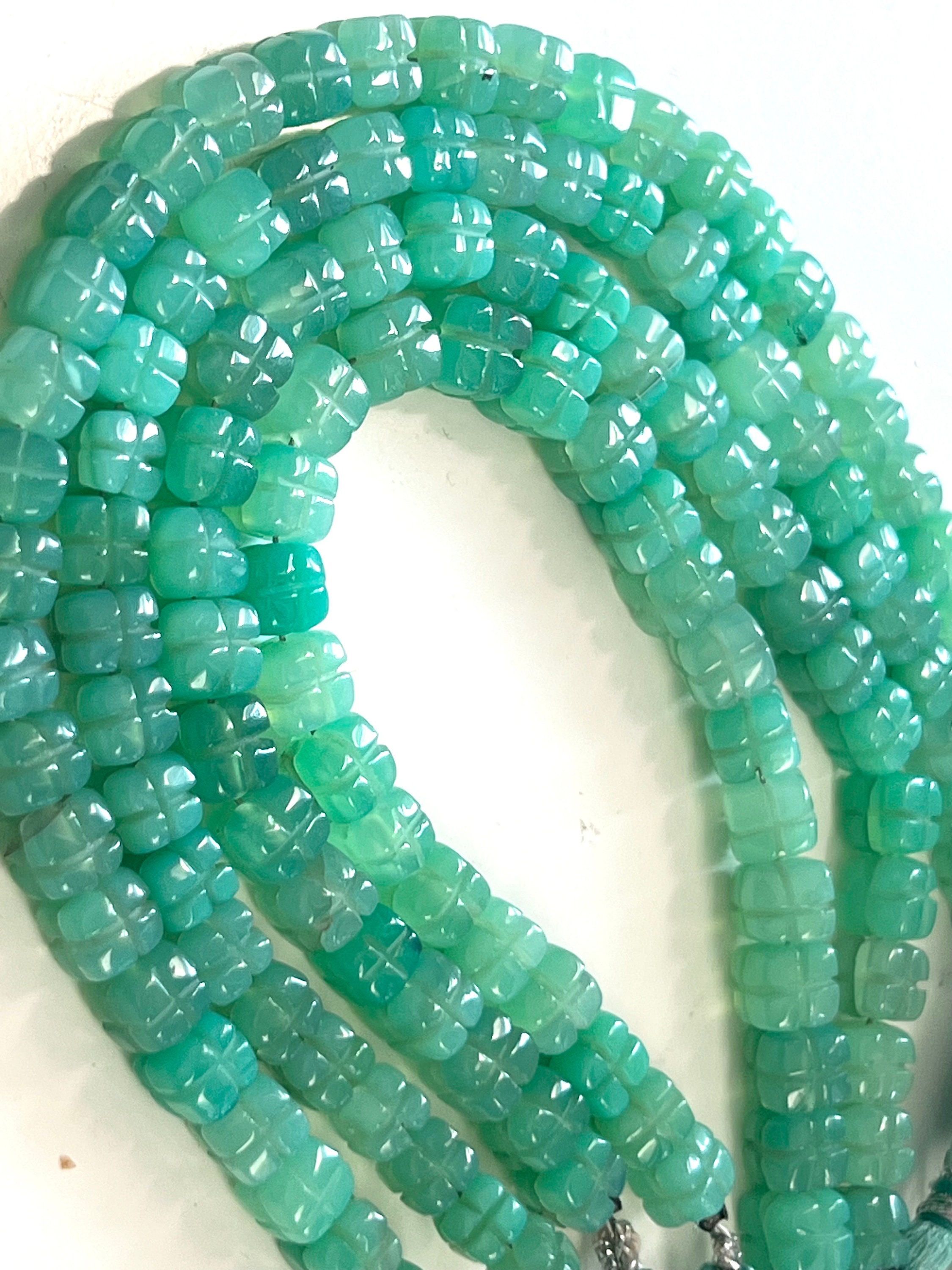 Chrysoprase Carved Cubes 15 Pcs