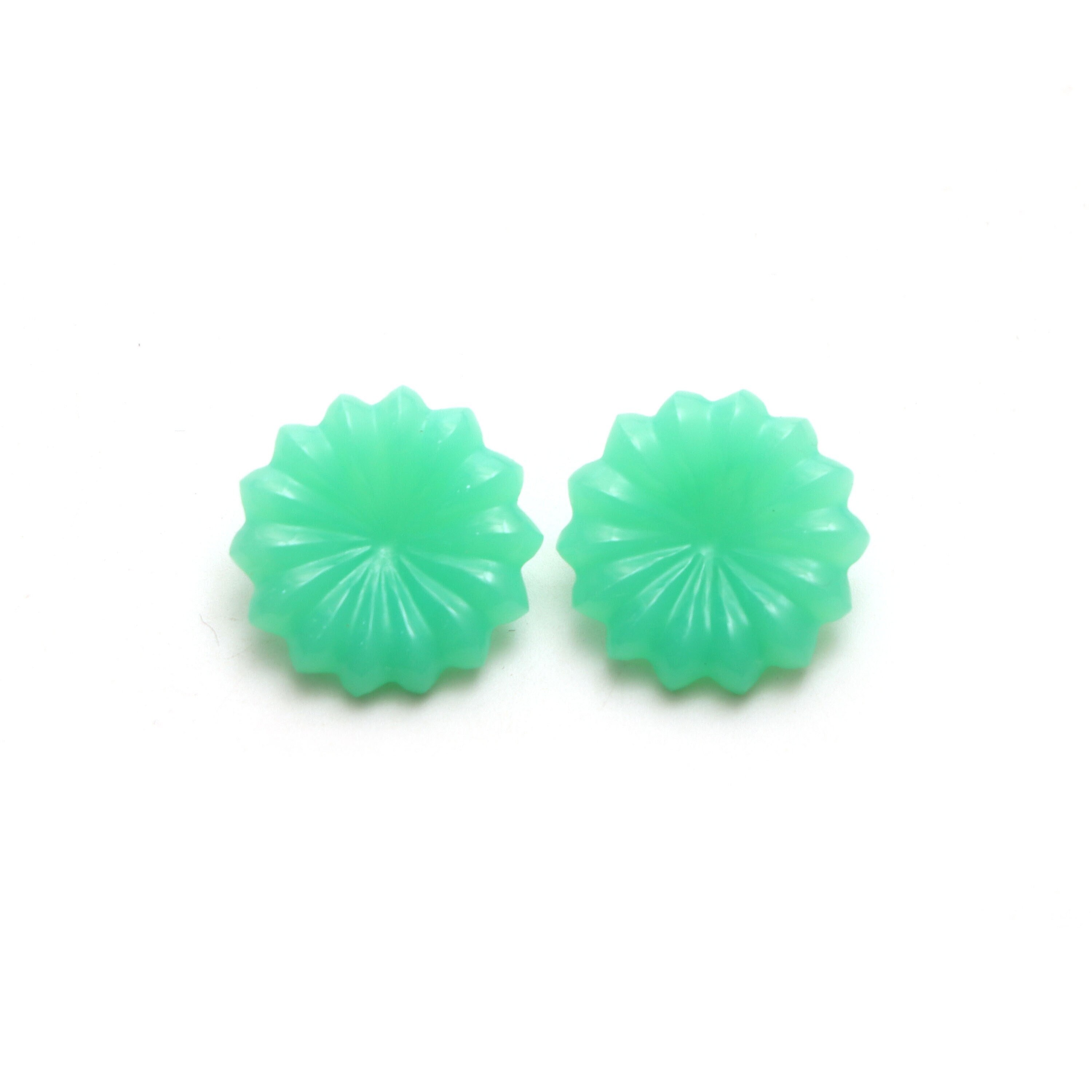 Chrysoprase Flower Carving Loose Gemstone, 21.5x21.5 Mm, Chrysoprase Jewelry Making Gemstone, Flower Carving, Pair ( 2 Pieces )