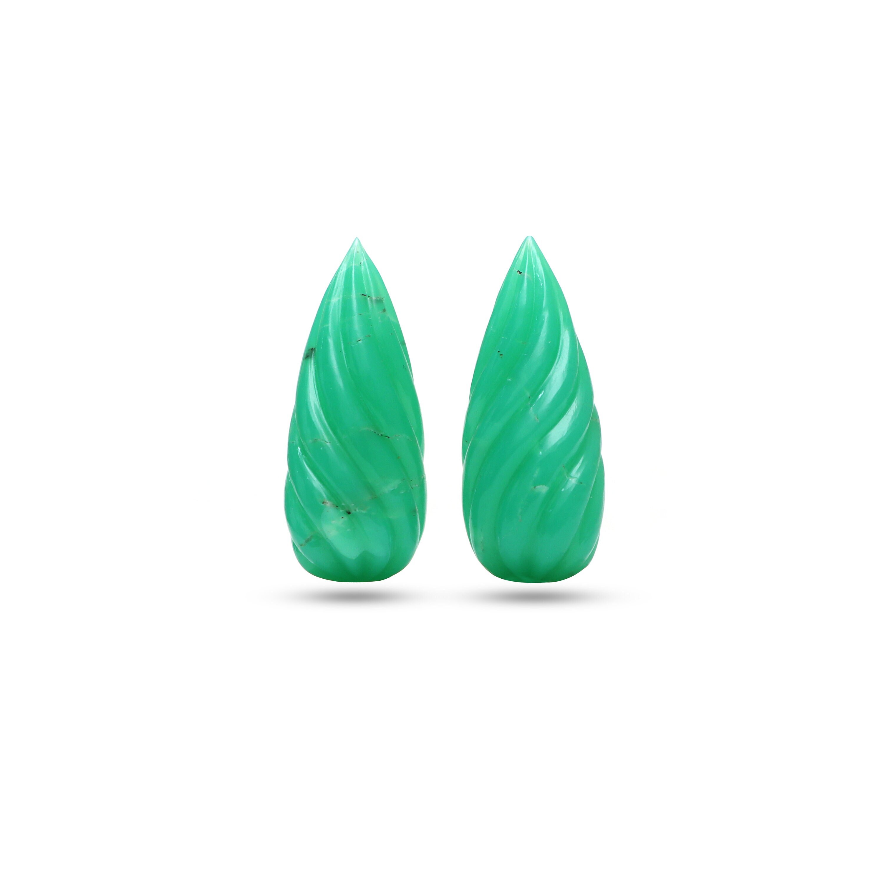 Natural Chrysoprase Drop Carving Loose Gemstone, 16.5x40.5 Mm, Chrysoprase Jewelry Making Gemstone, Pair ( 2 Pieces ) Natural Chrysoprase Drop Carving Loose Gemstone, 16.5x40.5 Mm, Chrysoprase Jewelry Making Gemstone, Pair ( 2 Pieces )