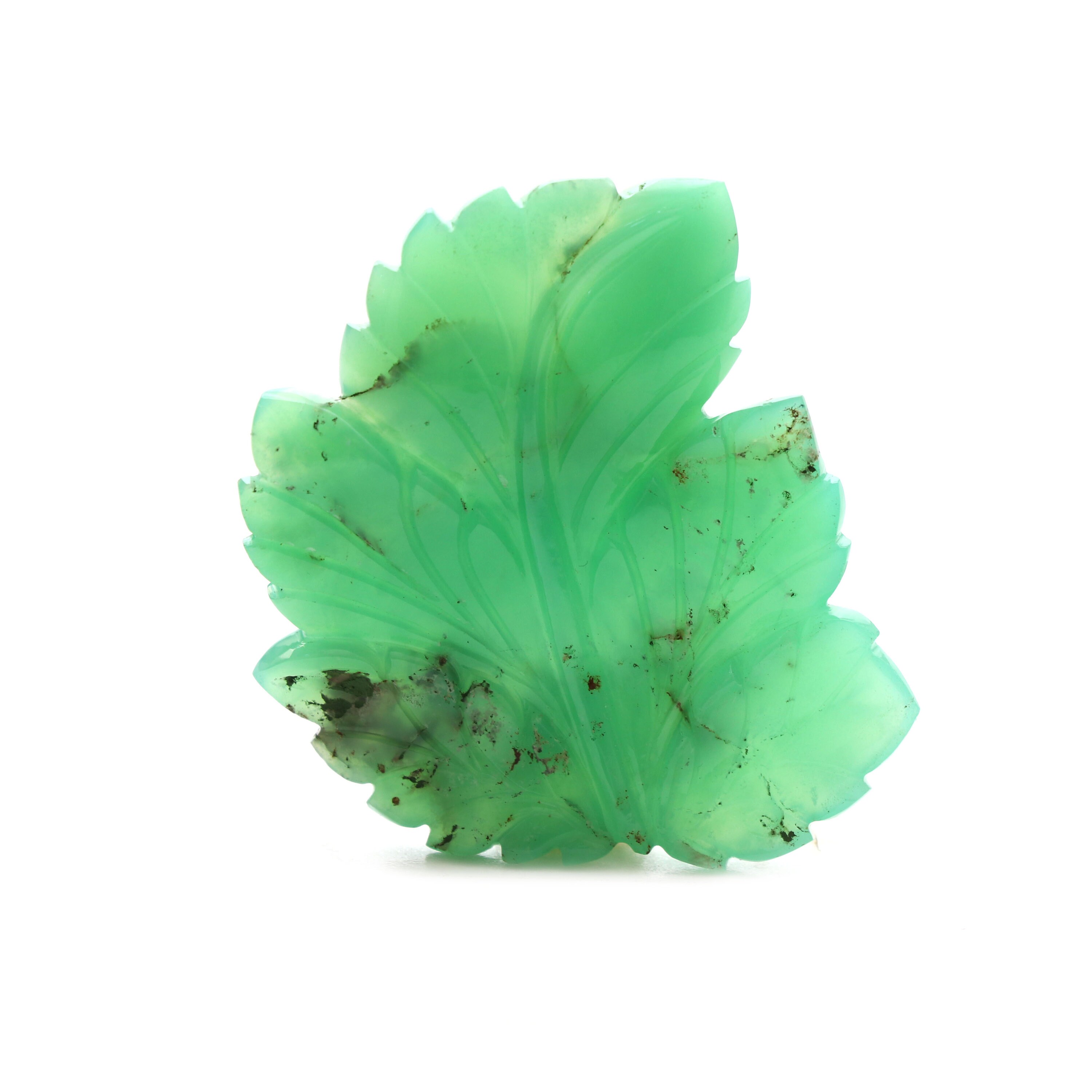 Natural Chrysoprase Leaf Carving Loose Gemstone, 53x50mm, Chrysoprase Leaf Jewelry, Handmade Gift For Women, 1 Pieces
