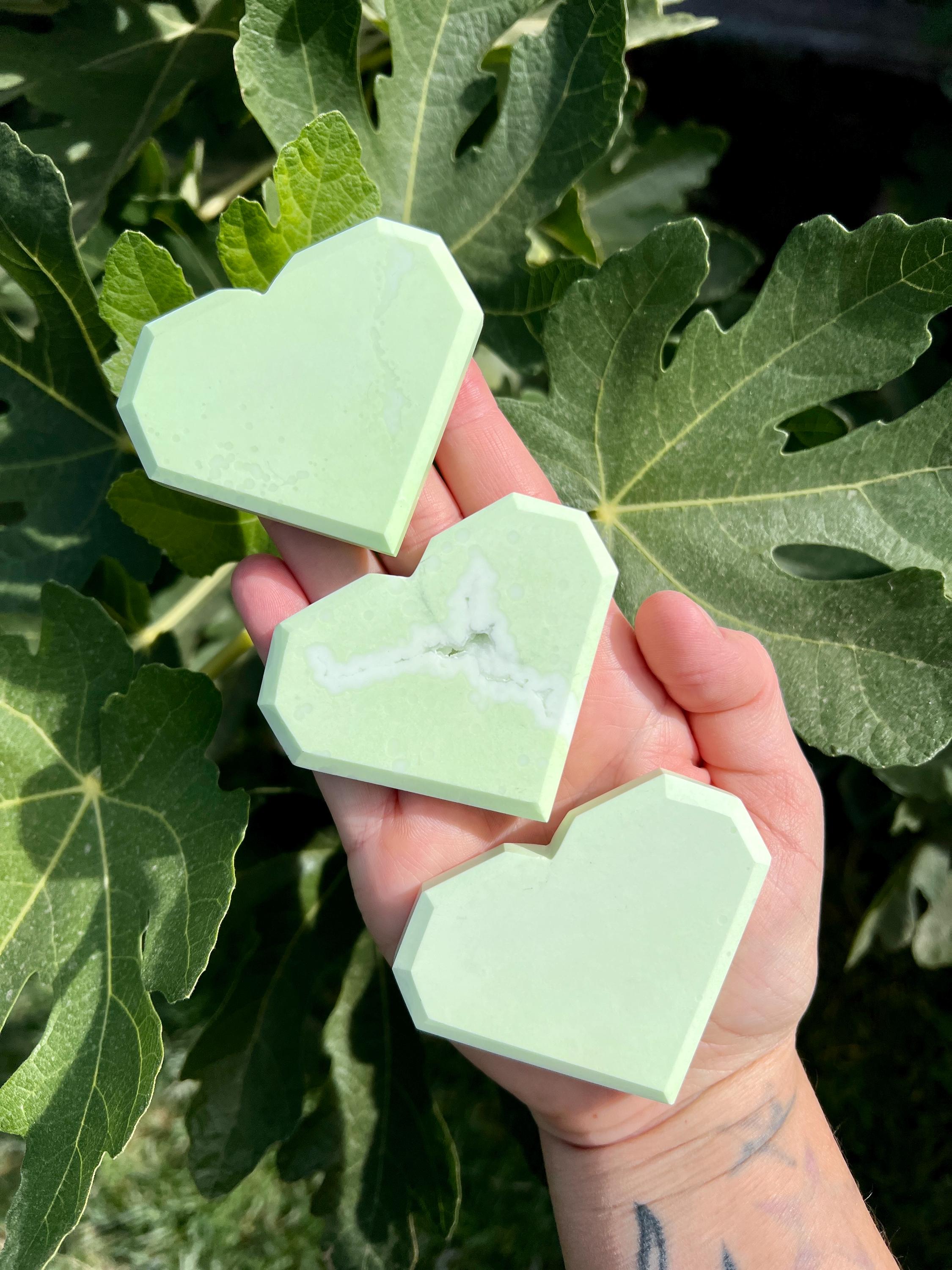 Rare Citron Chrysoprase Hearts | Lemon Chrysoprase Heart Carvings