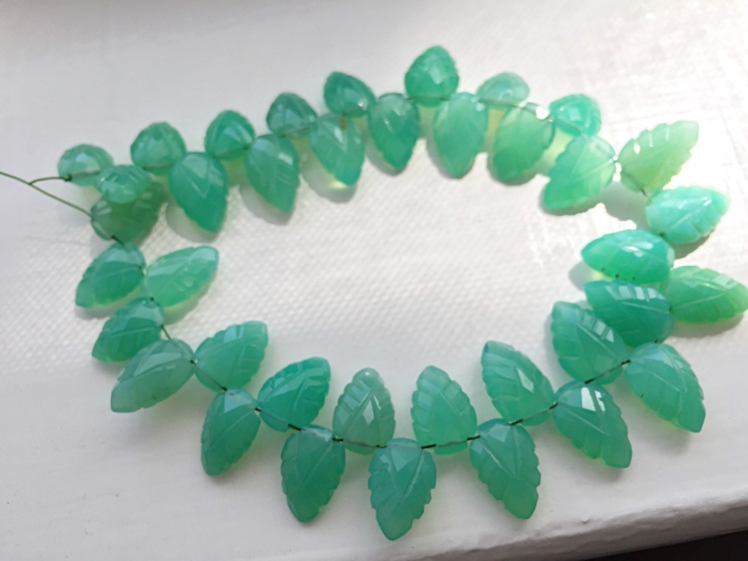 Spectacular Chrysoprase Chalcedony Carved Leaves 10 Pcs