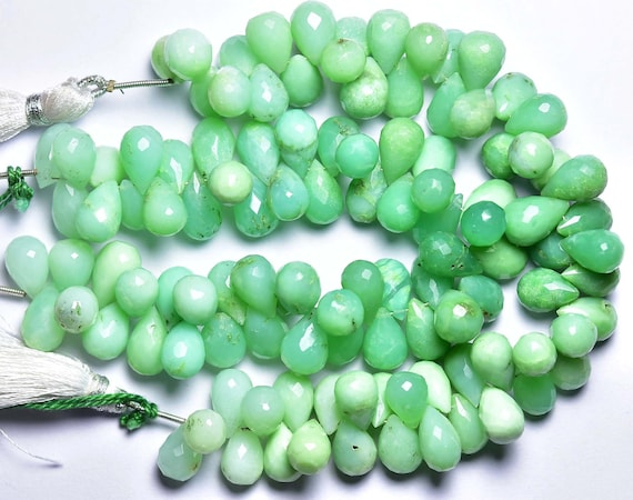 Superb Natural Chrysoprase Teardrop Beads - 7 Inches - Big Beautiful Genuine Faceted Chrysoprase Teardrops Briolettes - 8x11-8x12 Mm #1766
