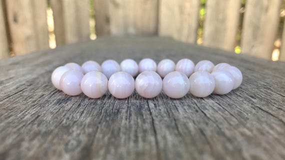 Chunky Pink Calcite Bracelet 10mm White Banded Pink Calcite Beaded Gemstone Bracelet Natural Banded Pink Calcite Jewelry Gift Bracelet