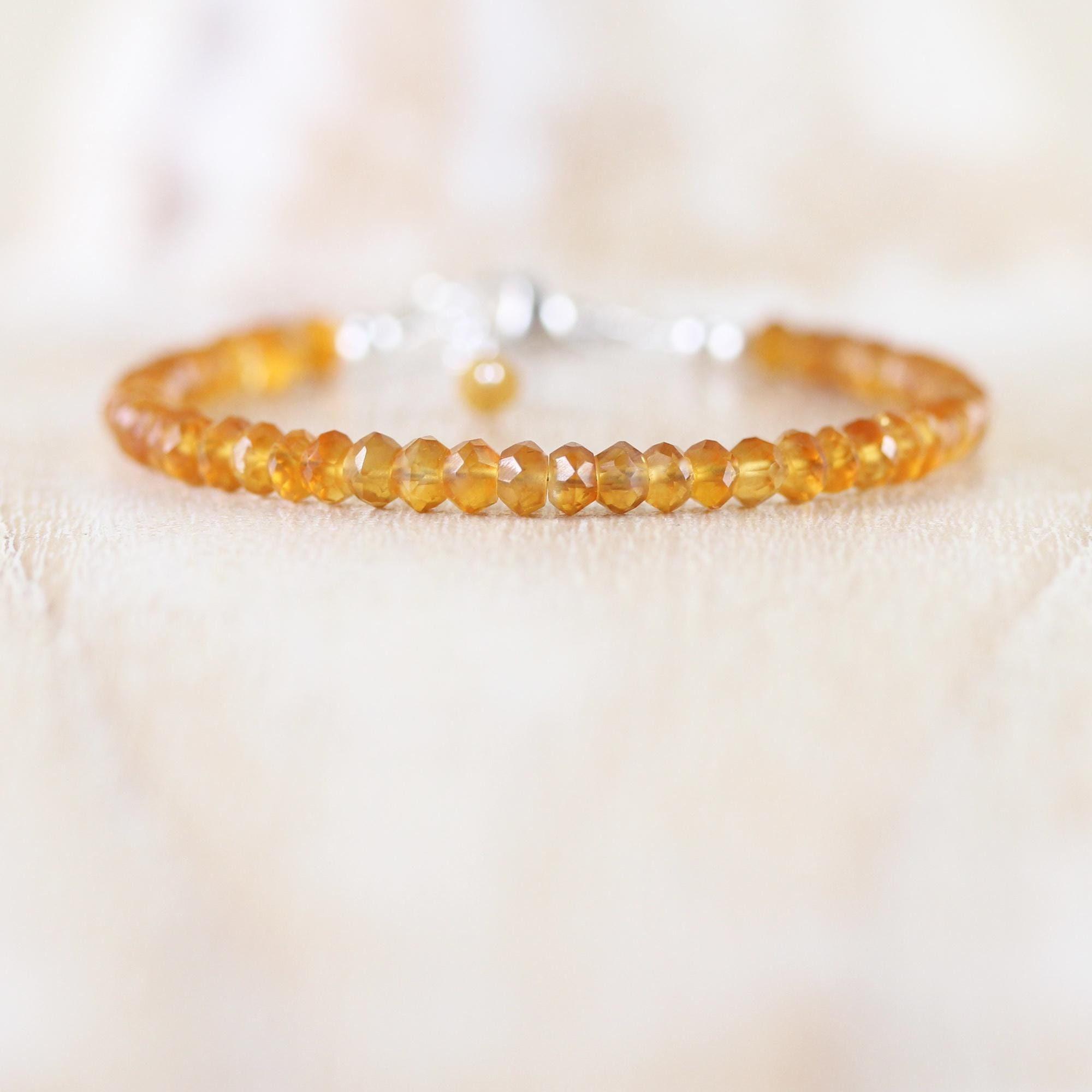 Aaa Citrine Bracelet In Sterling Silver, Gold Or Rose Gold Filled, Dainty Stacking Bracelet, Dark Orange Gemstone 4.5mm Faceted Rondelles