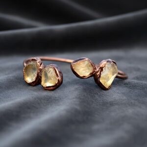 Raw Citrine Brass Cuff Bracelet | Copper Antique Plated Gemstone Jewelry