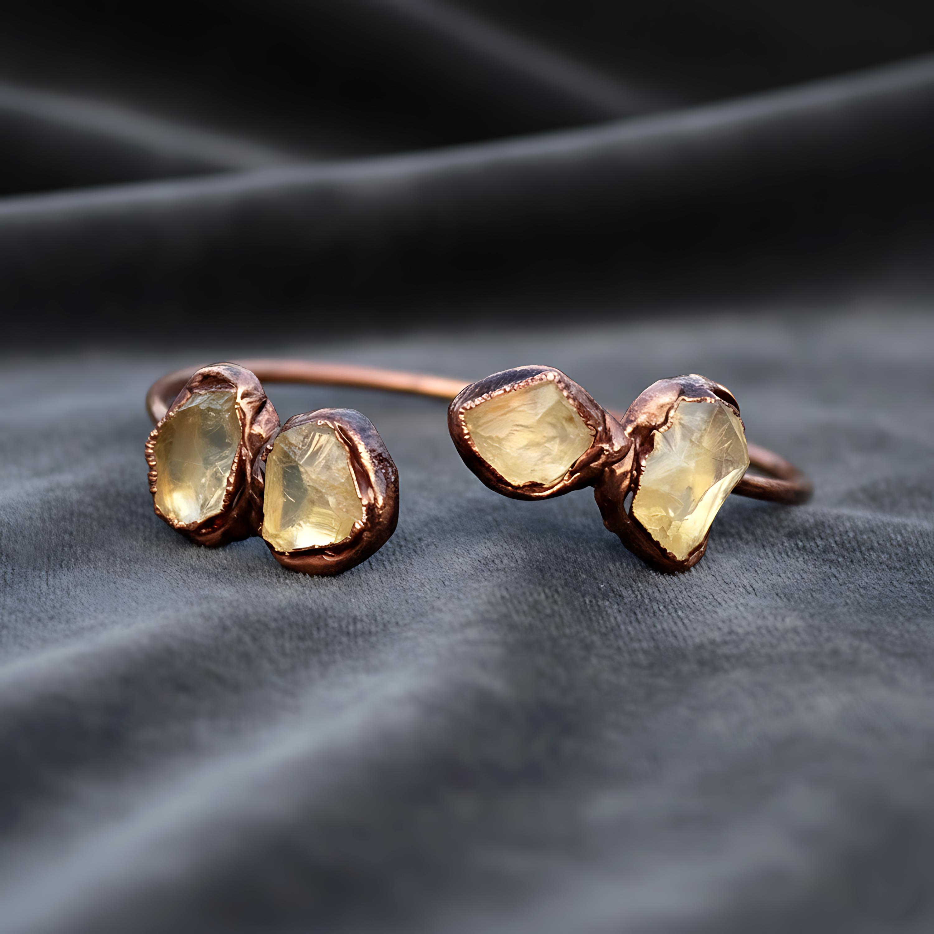 Raw Citrine Brass Cuff Bracelet | Copper Antique Plated Gemstone Jewelry