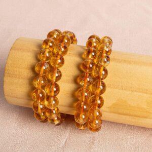 Brazil Yellow Citrine Beads 7"/7.5" Bracelet Genuine Natural Round Gemstone Beads
