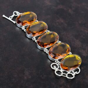 Faceted Citrine Bracelet: Handmade 925 Sterling Silver Adjustable Chain