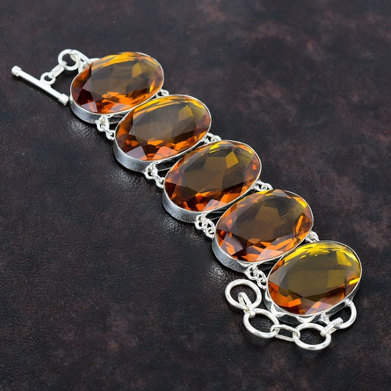Faceted Citrine Bracelet: Handmade 925 Sterling Silver Adjustable Chain Faceted Citrine Bracelet: Handmade 925 Sterling Silver Adjustable Chain