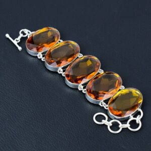 Faceted Citrine Bracelet: Handmade 925 Sterling Silver Adjustable Chain