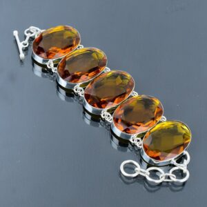 Faceted Citrine Bracelet: Handmade 925 Sterling Silver Adjustable Gemstone Jewelry