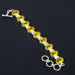 Faceted Citrine Bracelet: Handmade 925 Sterling Silver Adjustable Chain