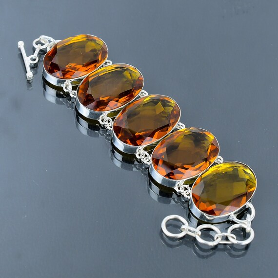 Faceted Citrine Bracelet: Handmade 925 Sterling Silver Adjustable Gemstone Jewelry Faceted Citrine Bracelet: Handmade 925 Sterling Silver Adjustable Gemstone Jewelry