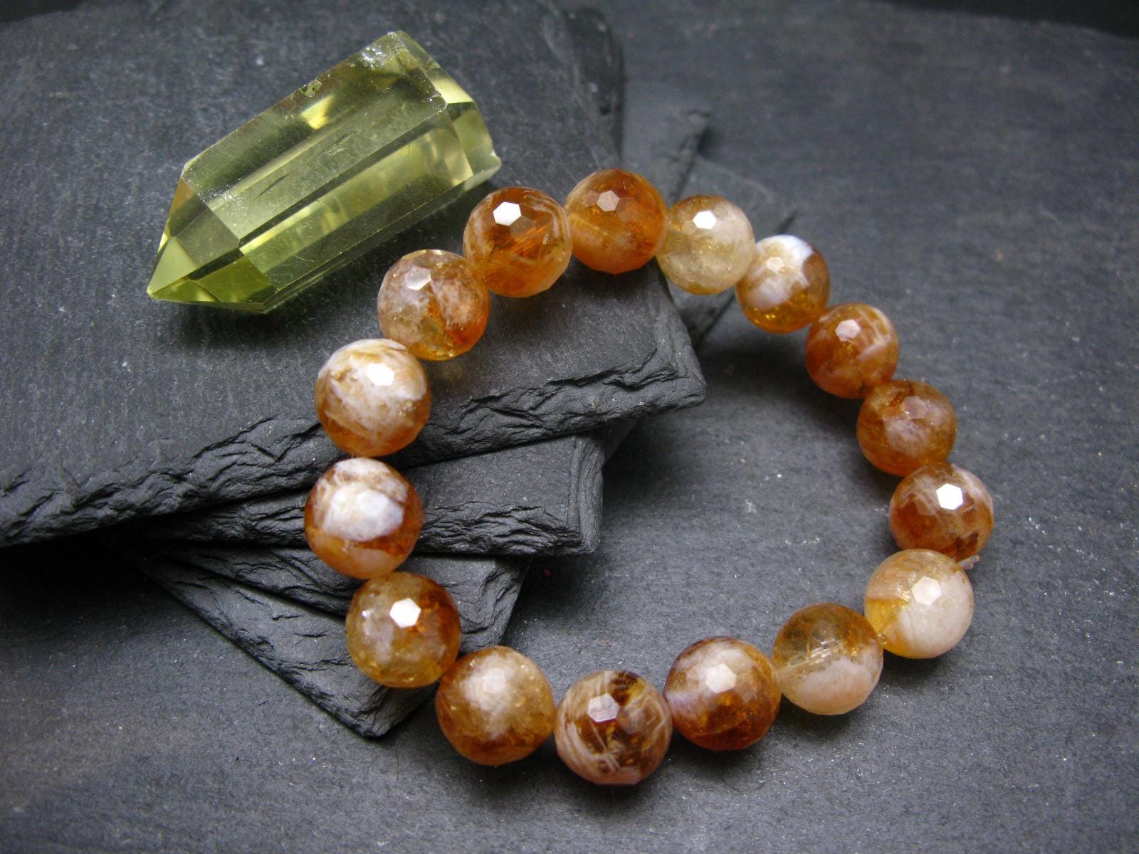 Citrine Genuine Bracelet ~ 7 Inches  ~ 12mm Facetted Beads