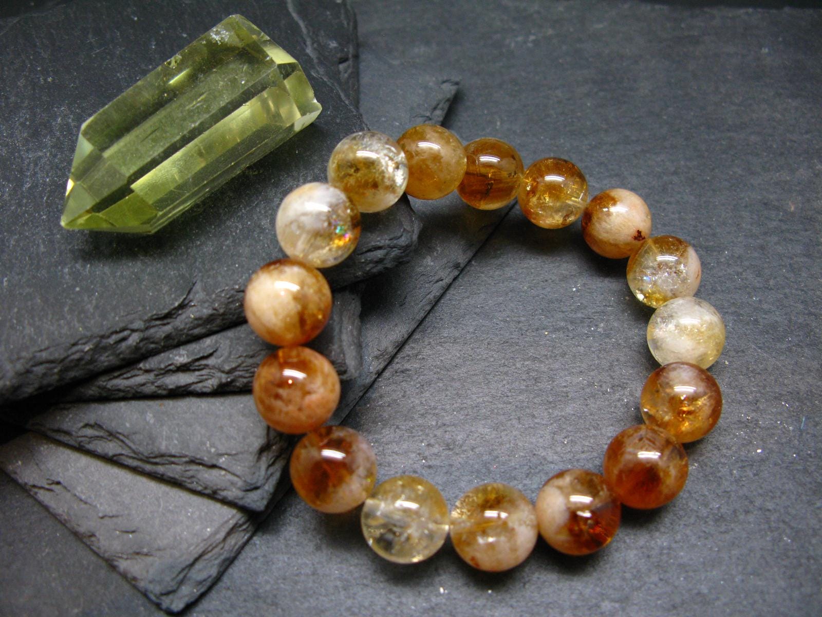 Citrine Genuine Bracelet ~ 7 Inches  ~ 12mm Round Beads