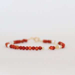 Genuine Red Italian Coral bracelet 3mm with Citrine, Freshwater Pearls, Mother of Pearls and 24k gold vermeil accent beads