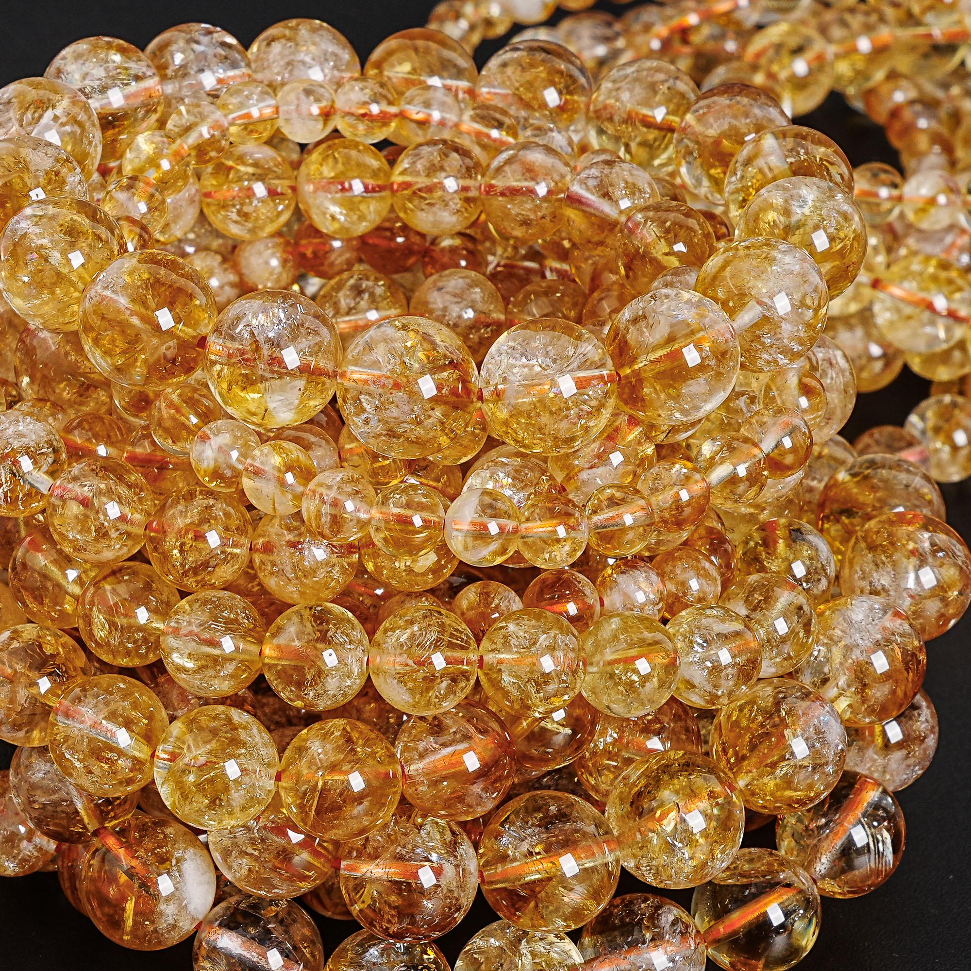 Grade Aa Natural Golden Citrine Bracelet 6mm 8mm 9mm 10mm 12mm Smooth Round Beads 7.5" Strand Wholesales
