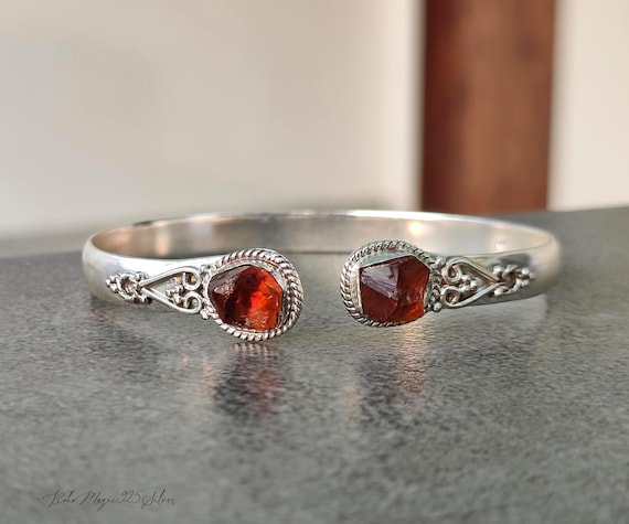 Handcrafted - Natural Raw Citrine Gemstone Bracelet, Sterling Silver Cuff Jewelry