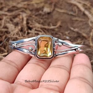 Handmade Citrine 925 Sterling Silver Bangle: Gemstone Cuff Bracelet