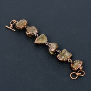 Handmade Electroformed Copper Bracelet: Citrine Rough Gemstone, Adjustable Chain