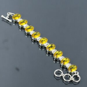 Handmade Faceted Citrine Bracelet: 925 Sterling Silver Adjustable Chain