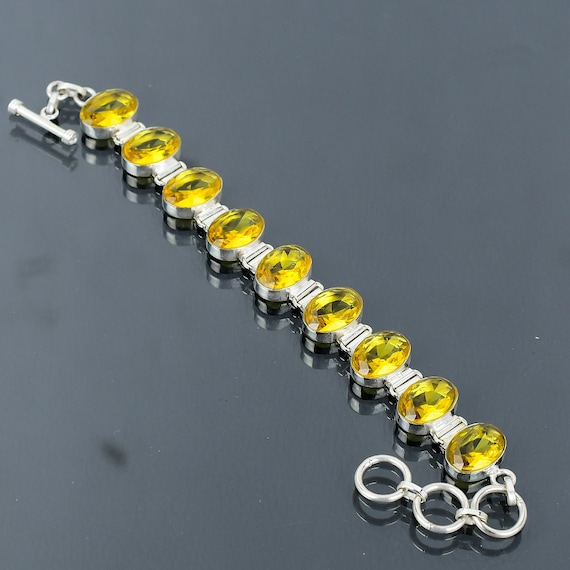Handmade Faceted Citrine Bracelet: 925 Sterling Silver Adjustable Chain Handmade Faceted Citrine Bracelet: 925 Sterling Silver Adjustable Chain