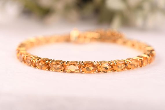 Handmade Madeira Citrine Tennis Bracelet: Oval 14k Gold Plated