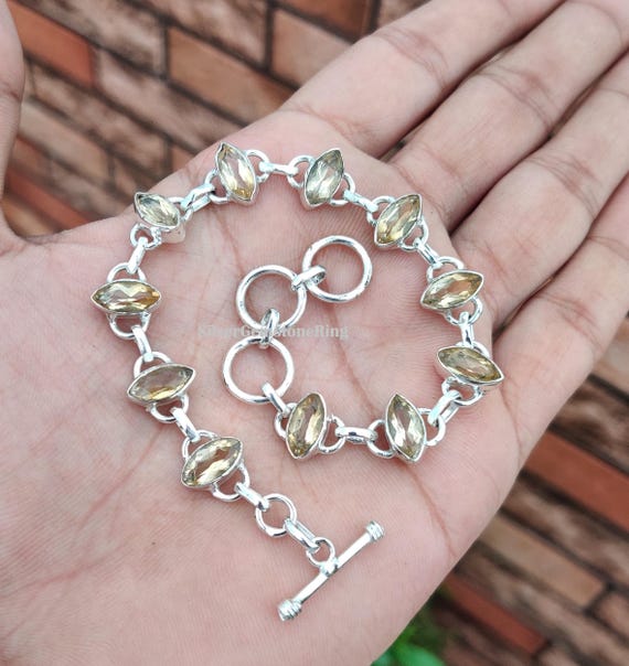 Handmade Citrine Quartz Bracelet: 925 Sterling Silver Boho Jewelry