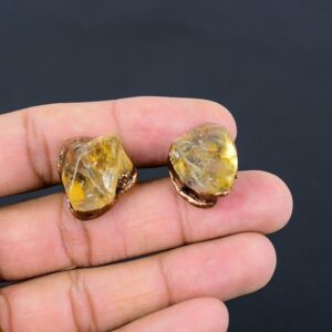 Handmade Citrine Rough Stone Cuff Links, Electroformed Copper