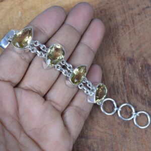 Handmade Citrine Sterling Silver Bracelet: Adjustable Gemstone Jewelry