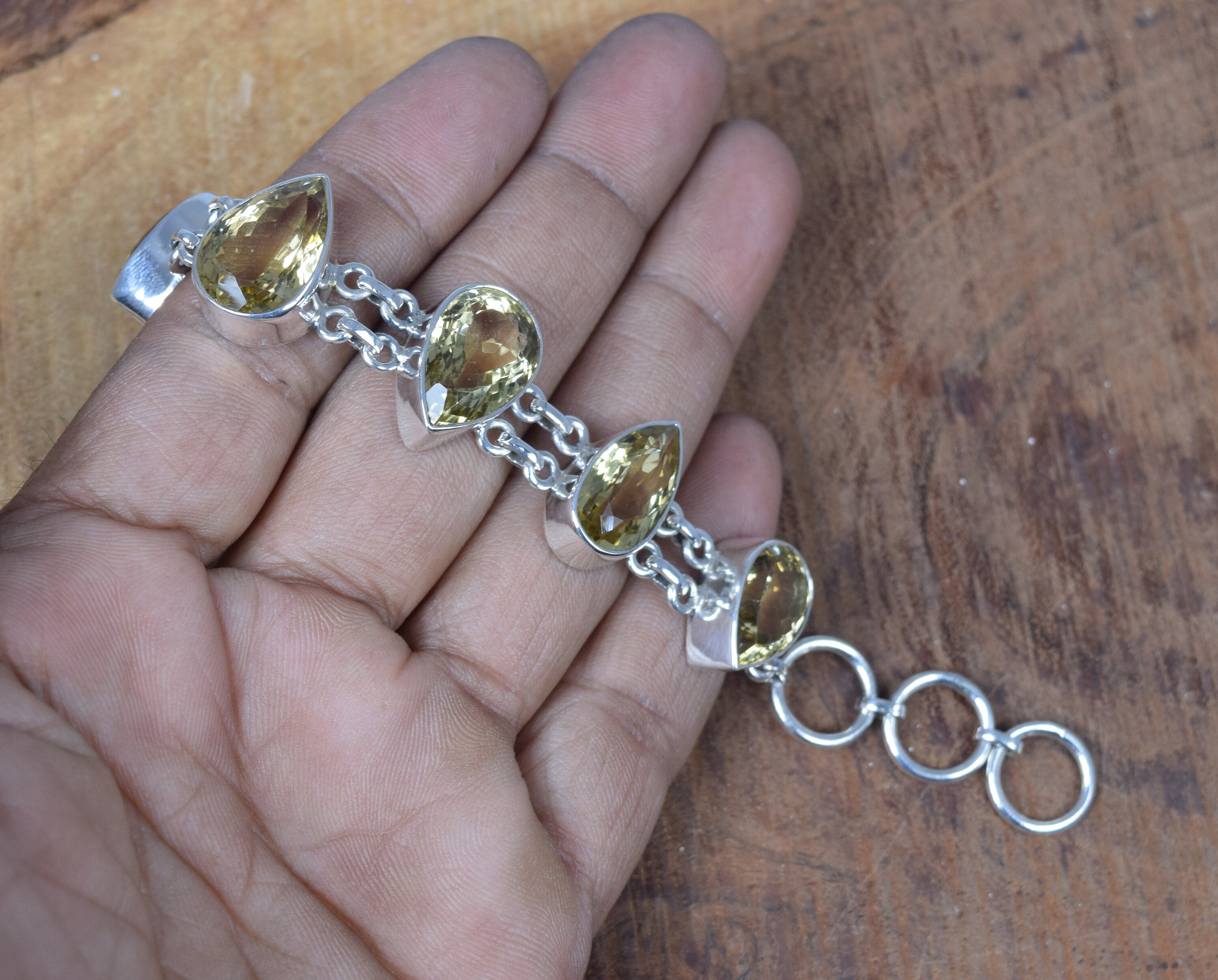 Handmade Citrine Sterling Silver Bracelet: Adjustable Gemstone Jewelry