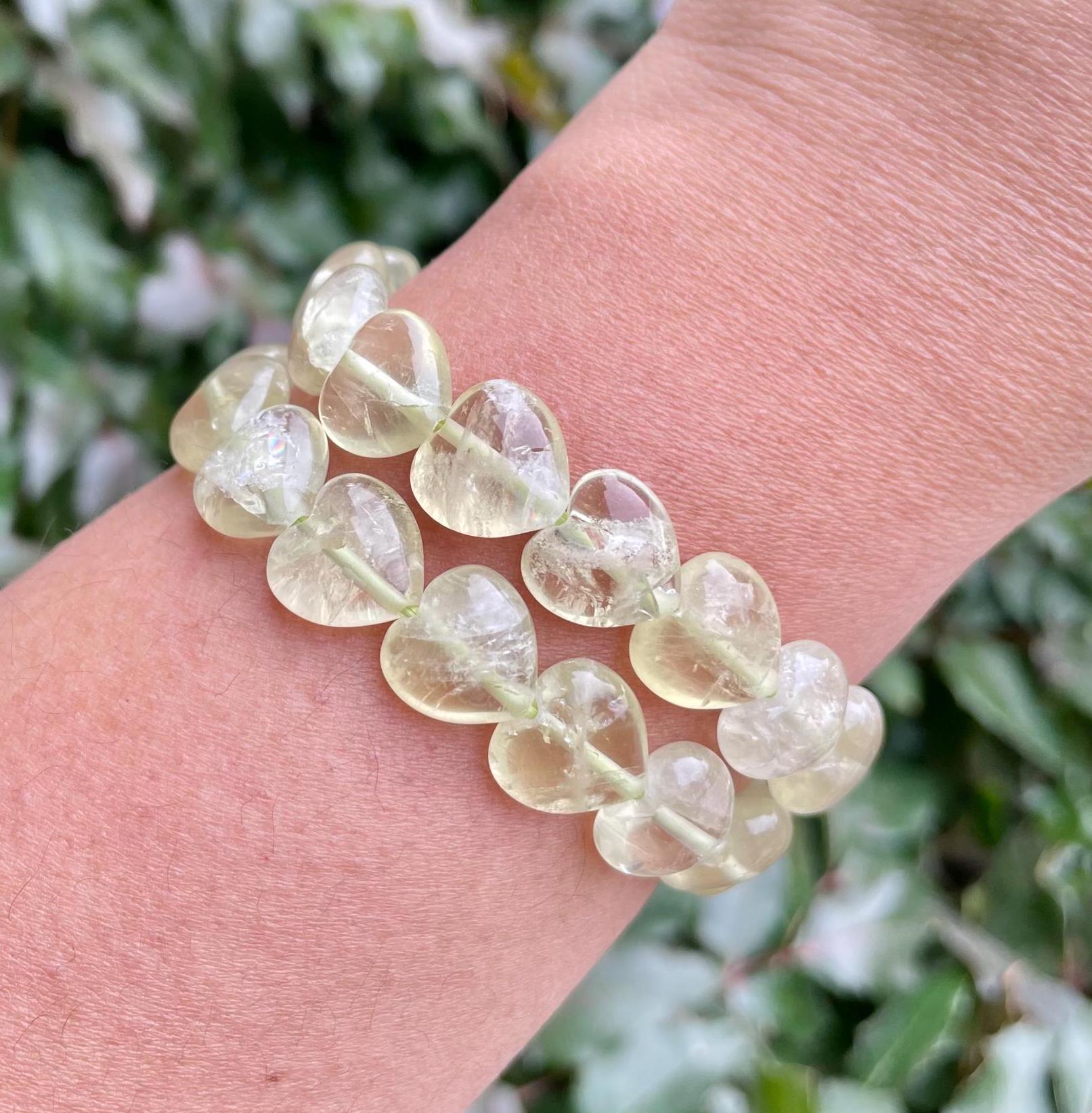 Citrine Heart Crystal Bracelet: Clear Yellow Gemstone Bead