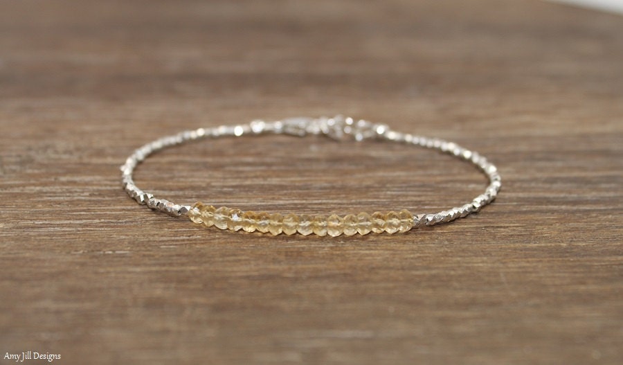 Citrine Bracelet, Hill Tribe Beads, Citrine Jewelry, Pure Silver, November Birthstone, Gemstone Bracelet