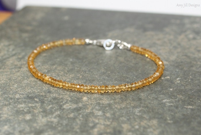 Citrine Bracelet, Citrine Jewelry, November Birthstone, Beaded, Stacking Bracelet, Gemstone Jewelry