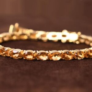 Madeira Citrine Tennis Bracelet: Oval Gemstone Bracelets, 14k Yellow gold Plated Bracelet