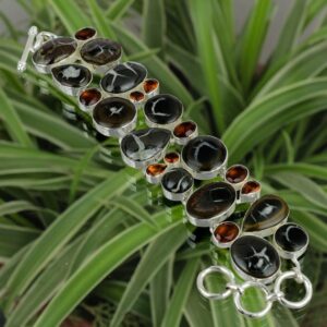 Moroccan Mud Crack Fossil & Citrine Bracelet, 925 Sterling Silver